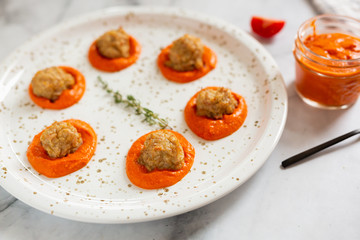Spaghetti and Meatballs with Romesco Sauce