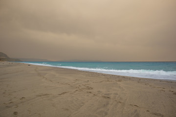 Fototapeta na wymiar The sandstorm of the Sahara coming to Italy.