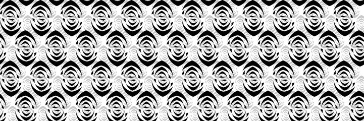 Abstract Seamless Black and White Geometric Pattern with Circles. Contrasty Optical Psychedelic Illusion. Spotted Texture. Raster Illustration