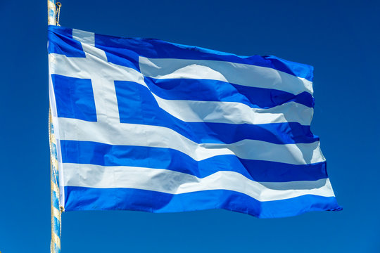 greek flag on blue sky