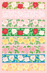 seamless borders with roses - vector set of decorative flower ornaments