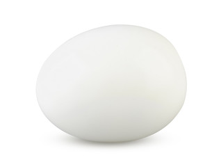 Boiled egg unshelled isolated on white background. Cooked chicken egg close up