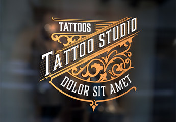Vintage Tattoo Logo Layout with Gold Elements