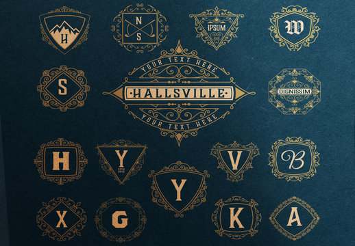 Set of 16 Ornamental Monograms and Logos