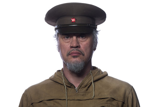 portrait of soviet soldier veteran isolated on white background