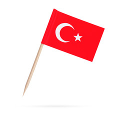 Miniature Flag Turkey. Isolated toothpick flag from Turkish on white background