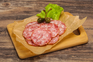 Spanish Salchichon sausage with salad