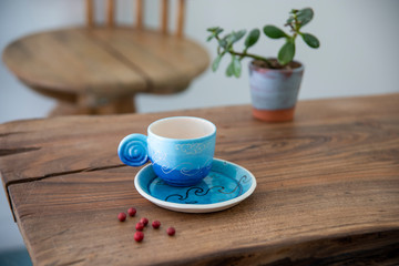 turkish coffee in colorful handmade ceramic cups	