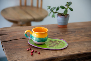 turkish coffee in colorful handmade ceramic cups	