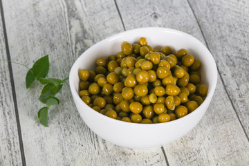 Canned Green peas in the bowl