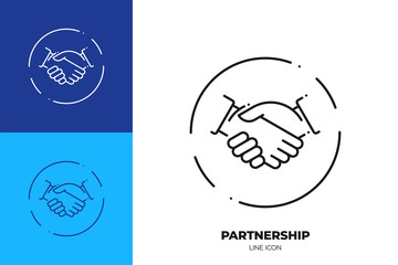 Handshake line art vector icon. Outline symbol of agreement.