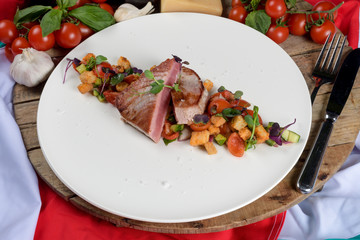 Tuna and vegetables. Traditional Italian dish ideal for lunch or dinner. Seafood prepared