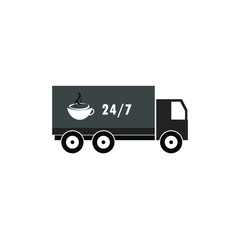 coffee delivery icon around the clock, truck with the inscription vector illustration
