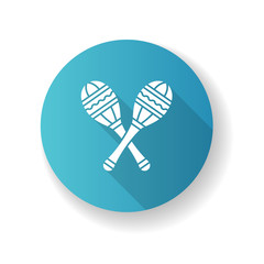 Maracas blue flat design long shadow glyph icon. Traditional musical instrument for ethnic festival. Crossed shakers for band performance. Rhythm percussion. Silhouette RGB color illustration