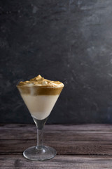 Dalgon coffee in minimal style, instant coffee or espresso, iced dalgon coffee concept.