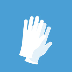 Protective white transparent gloves. Latex gloves as a symbol of protection against viruses and bacteria. Precaution icon. Vector illustration flat design. Isolated on white background.