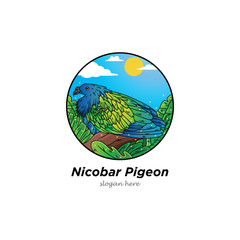 nicobar pigeon bird cartoon bird with forest background