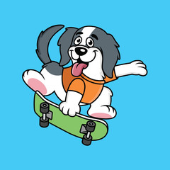 cute dog are playing skateboard with funny expression