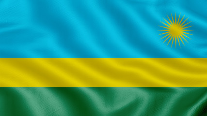 Flag of Rwanda. Realistic waving flag 3D render illustration with highly detailed fabric texture.