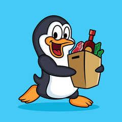 cute penguin cartoon are shopping