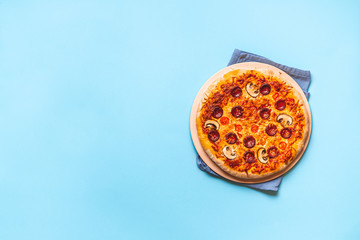 Pizza pepperoni hot from the oven. Homemade pizza