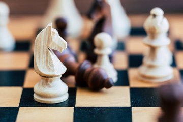 Pièces de jeu d'échecs cheval blanc - Jeu  de stratégie en bois