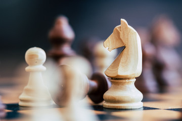 Pièces de jeu d'échecs cheval blanc - Jeu  de stratégie en bois