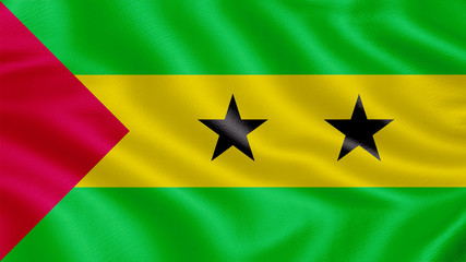 Flag of Sao tome and-principe. Realistic waving flag 3D render illustration with highly detailed fabric texture.