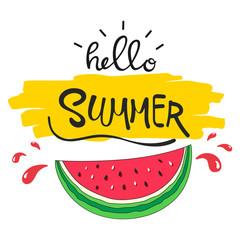 Hello summer lettering with watermelon