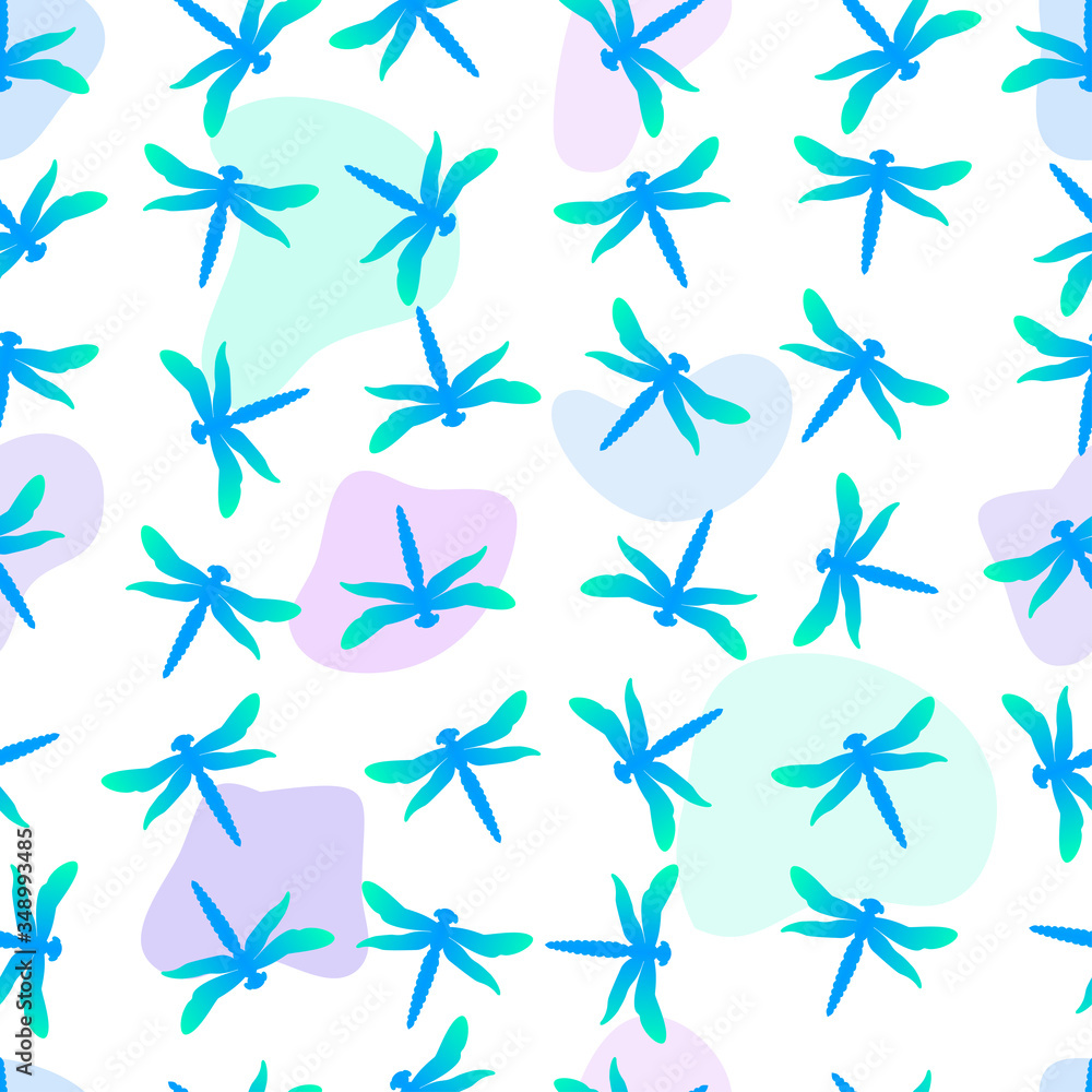 Poster abstract seamless pattern with dragonflies on light background. modern template for fabric design wi