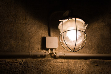 Emergency light shines in the basement