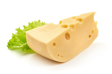 Maasdam cheese, isolated on white background