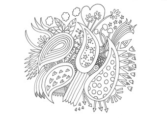 Doodle. Graphic design, coloring anti-stress. Coloring book for adults for meditation and relax.