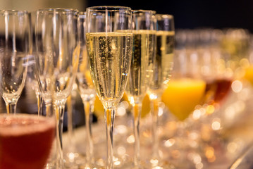 Glasses of champagne on the table