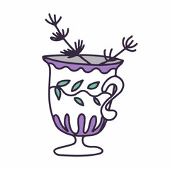Hand drawn flat tea cup. Cartoon vector tea mug illustration. Design element, perfect for postcard, posters, web sites, coffee shop menu, tea store logo, print for merch