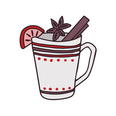 Hand drawn flat tea cup. Cartoon vector tea mug illustration. Design element, perfect for postcard, posters, web sites, coffee shop menu, tea store logo, print for merch