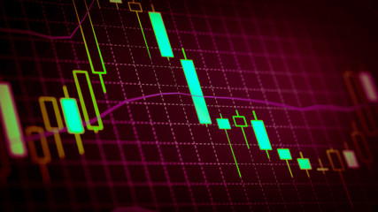 Candlestick chart Down trend of trading graph in graphic concept suitable for financial investment or Economic trends business idea and all art work design. Abstract finance background