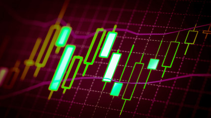 Candlestick chart Down trend of trading graph in graphic concept suitable for financial investment or Economic trends business idea and all art work design. Abstract finance background