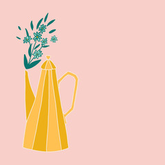 Hand drawn flat teapot. Cartoon vector kettle illustration. Design element, perfect for postcard, posters, web sites, coffee shop menu, tea store logo, print for merch