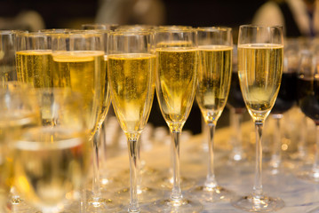 Glasses of champagne on the table