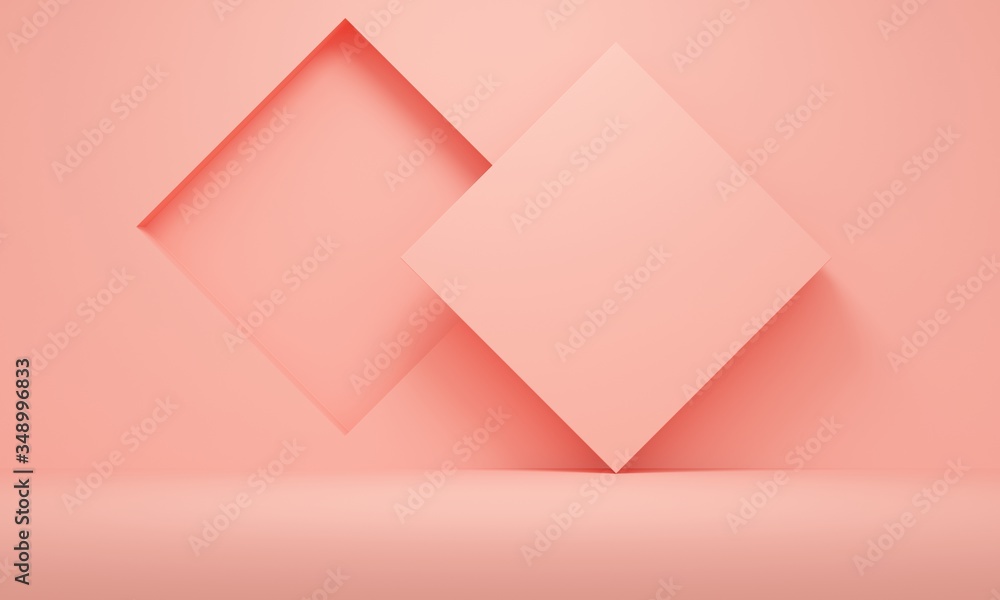 Poster abstract coral background with rhombus niche. backdrop design for product promotion. 3d rendering