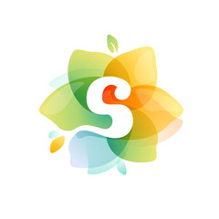 S letter logo at colorful watercolor flower.