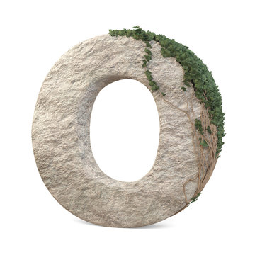 Realistic stone letters with ivy, isolated on a white background. 3d image