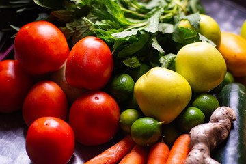 Close up of fresh vegetables and fruits