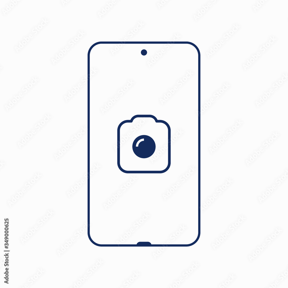 Poster smartphone camera line vector icon. photo symbol. phone lens silhouette icons set for web design. ta