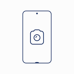 Smartphone camera line vector icon. Photo symbol. Phone lens silhouette icons set for web design. Tablet photographing flat icon for app design. Modern gadget shutter sign minimal flat linear icons