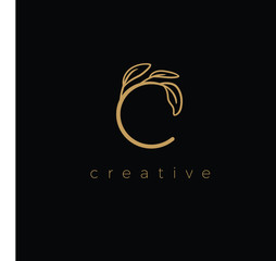 C LETTER LOGO LUXURY WITH DRAWING LEAF
