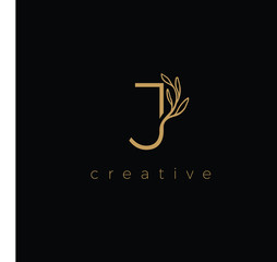 J LETTER LOGO LUXURY WITH DRAWING LEAF