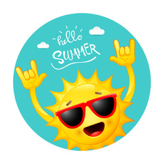 Summer background with happy sun cartoon