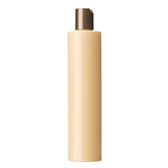 Blank beige plastic cosmetics or shampoo bottle isolated on white background, no label